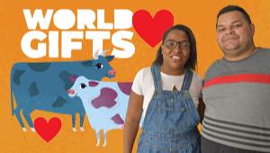 World Gifts illustration with a man and woman
