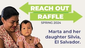 An image advertising the raffle featuring Marta and her daughter Silvia from El Salvador