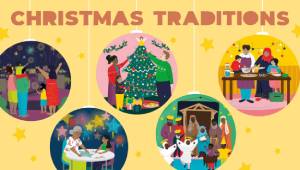 Illustrated image saying Christmas Traditions